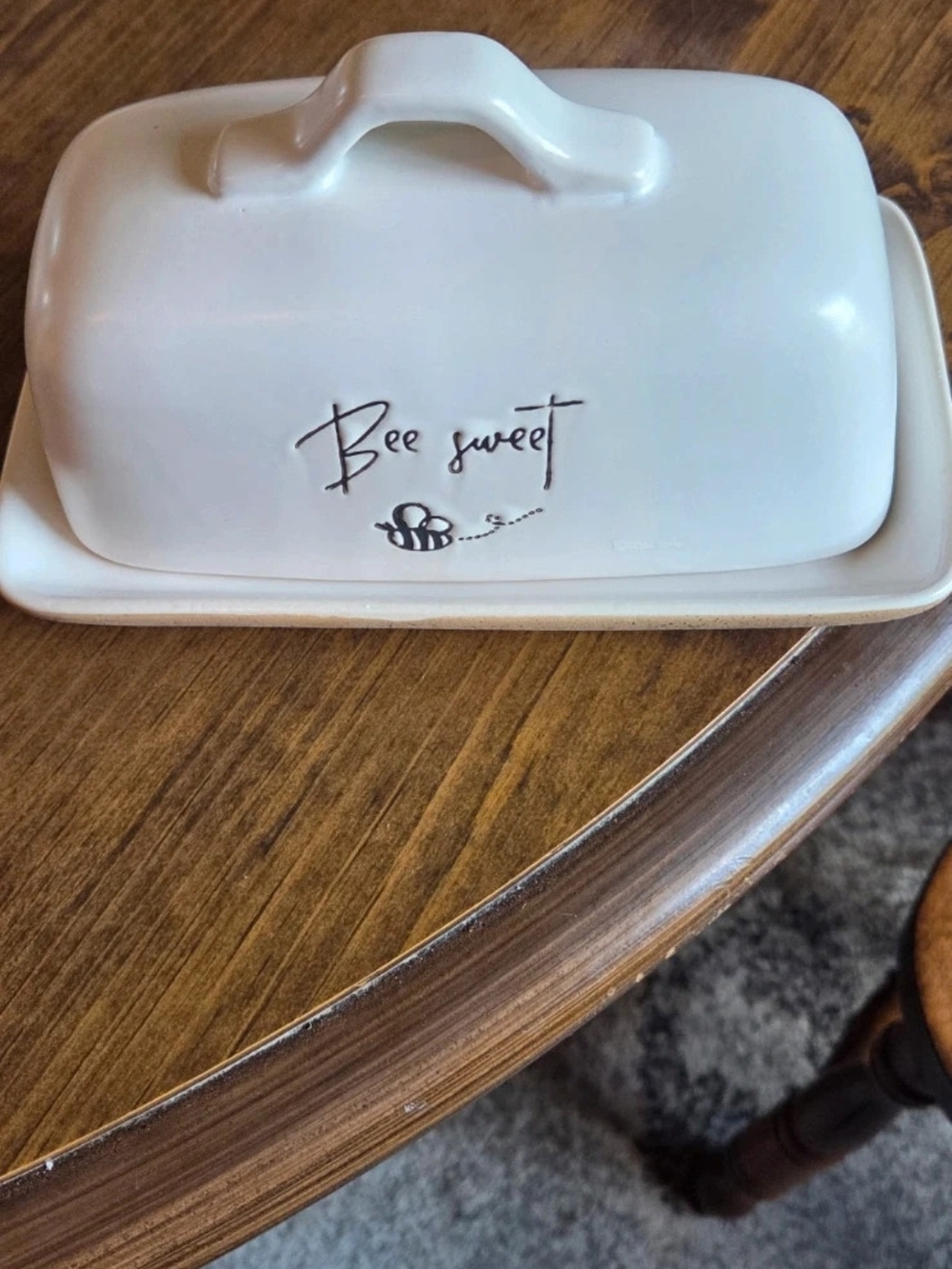 White Ceramic 'Bee Sweet' Butter Dish